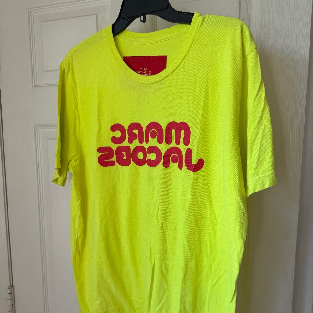 Marc Jacobs Day-Glo Neon Yellow Graphic T-Shirt XL 100% Cotton Made in USA